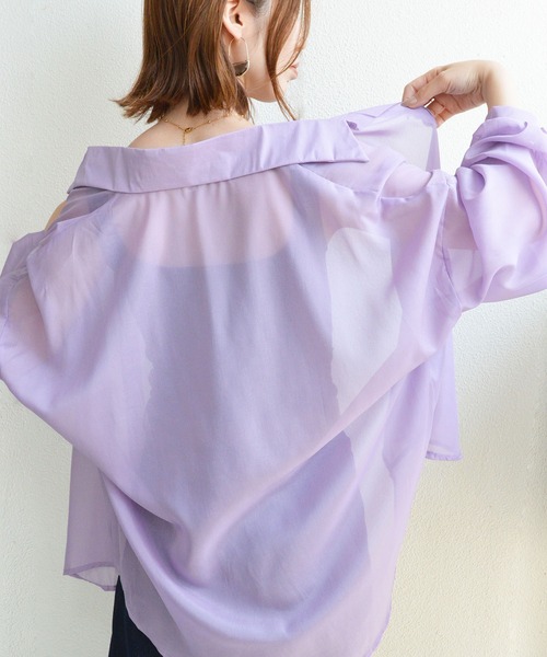 styiro（スタイロ）の「【10色展開】光沢感シアーボリュームカラーブラウスシャツ 冷房対策（シャツ/ブラウス・レディース・ブラック/ホワイト/グレー/ブルー/ピンク/パープル/オレンジ/クリーム/グリーン系その他/イエロー・FREE）」の7枚目の写真