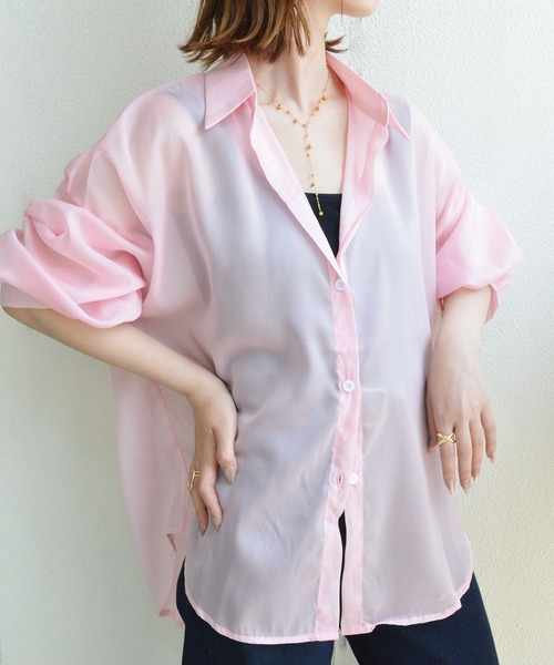 styiro（スタイロ）の「【10色展開】光沢感シアーボリュームカラーブラウスシャツ 冷房対策（シャツ/ブラウス・レディース・ブラック/ホワイト/グレー/ブルー/ピンク/パープル/オレンジ/クリーム/グリーン系その他/イエロー・FREE）」の9枚目の写真