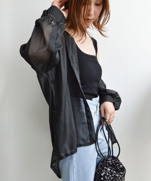 【10色展開】光沢感シアーボリュームカラーブラウスシャツ 冷房対策