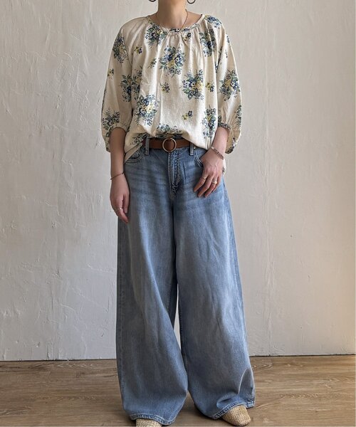 LBC（エルビーシー）の「リネン混ブーケプリントパフスリーブ（シャツ/ブラウス・レディース・オレンジ/ブルー・M）」の9枚目の写真