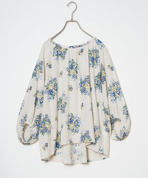 LBC（エルビーシー）の「リネン混ブーケプリントパフスリーブ（シャツ/ブラウス・レディース・オレンジ/ブルー・M）」の10枚目の写真