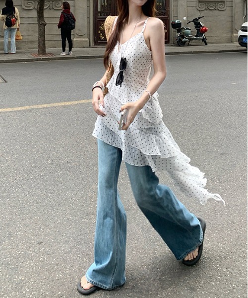 gossip!ロサンゼルス(ゴシップロサンゼルス)の「「Y2Kガーリー」ドットティアードフリルキャミワンピース(ワンピース・レディース・ホワイト・FREE)」の11枚目の写真