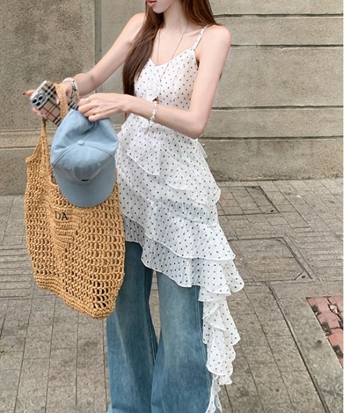 gossip!ロサンゼルス(ゴシップロサンゼルス)の「「Y2Kガーリー」ドットティアードフリルキャミワンピース(ワンピース・レディース・ホワイト・FREE)」の12枚目の写真