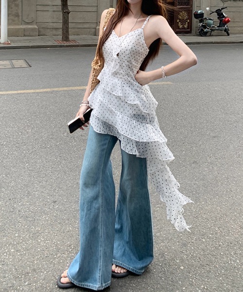 gossip!ロサンゼルス(ゴシップロサンゼルス)の「「Y2Kガーリー」ドットティアードフリルキャミワンピース(ワンピース・レディース・ホワイト・FREE)」の16枚目の写真