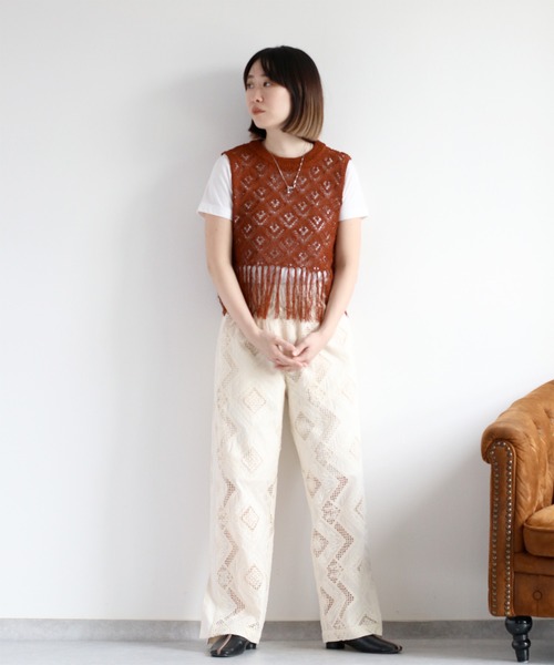 cepo（セポ）の「〈セットアップ対応〉コットンレース刺繍イージーパンツ（その他パンツ・レディース・ブラック/オフホワイト・M）」の9枚目の写真