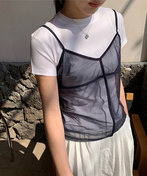 SUWDEE（スーディー）の「mesh camisole bustier（キャミソール・レディース・グレー/ホワイト/ネイビー・FREE）」の3枚目の写真