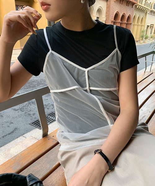 SUWDEE（スーディー）の「mesh camisole bustier（キャミソール・レディース・グレー/ホワイト/ネイビー・FREE）」の5枚目の写真