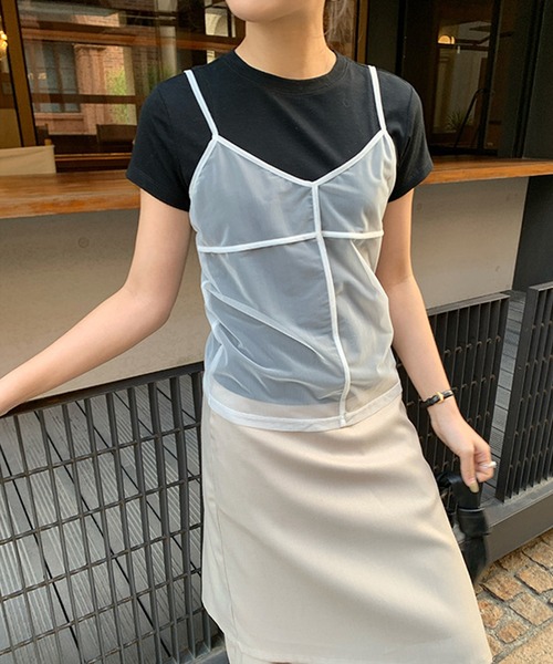 SUWDEE（スーディー）の「mesh camisole bustier（キャミソール・レディース・グレー/ホワイト/ネイビー・FREE）」の6枚目の写真