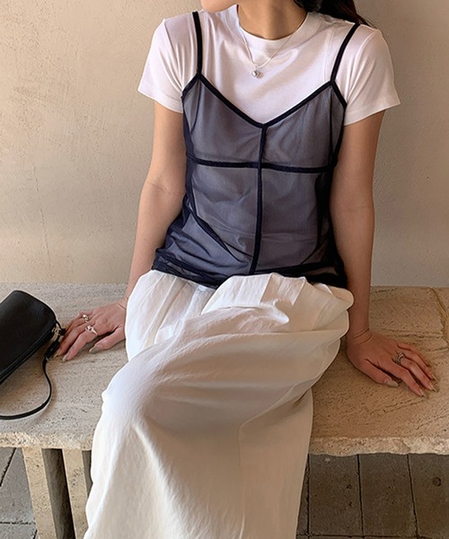 SUWDEE（スーディー）の「mesh camisole bustier（キャミソール・レディース・グレー/ホワイト/ネイビー・FREE）」の10枚目の写真