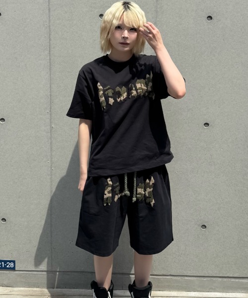 ATMARK(アットマーク)の「《フリーサイズ / UNISEX 》ATMARK オールドイングリッシュロゴハーフパンツ サガラ刺繍 ラインストーン(スウェットパンツ・メンズ・ブルー系その他/ピンク/チャコールグレー/ターコイズブルー/カーキ・FREE)」の14枚目の写真