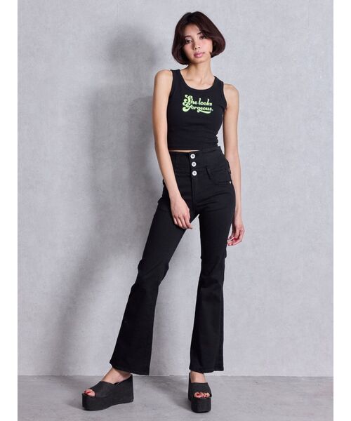 セール】NEWハイウエストBACKクロスフレアパンツ（デニムパンツ