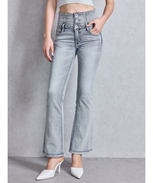 値下げ可能！！GYDA ハイウエストバッククロスフレアデニムパンツ xs NEWハイウエストBACKクロスフレアパンツ（デニムパンツ）｜GYDA