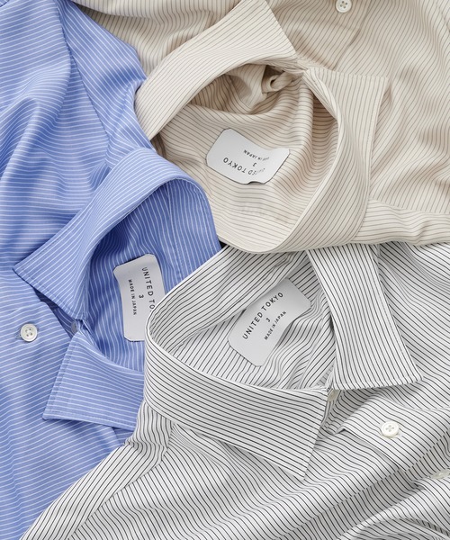 UNITED TOKYO(ユナイテッドトウキョウ)の「大人気再入荷!【WEB限定】DRY RAYON ストライプリラックスシャツ |国産/防シワ性/ウォッシャブル/オールシーズン/大人気/速乾性/UVカット/オフィスカジュアル/ビジネス/通勤(シャツ/ブラウス・メンズ・サックスブルー/オフホワイト/ベージュ・1/2/3)」の9枚目の写真
