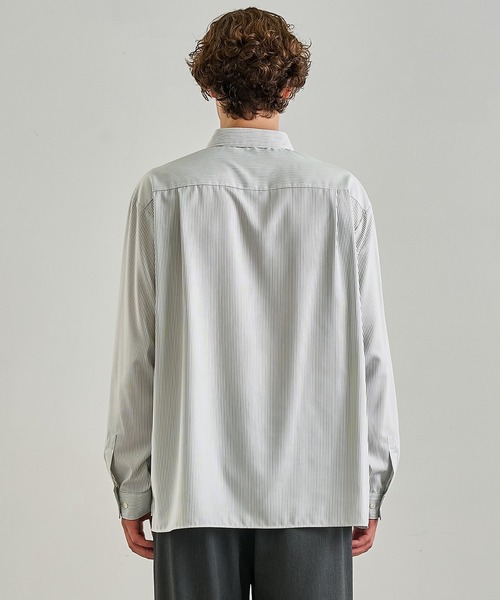 やっこです★リラックスフィット ストライプリネンシャツ DRY RAYON ストライプリラックスシャツ 接触冷感｜防シワ性