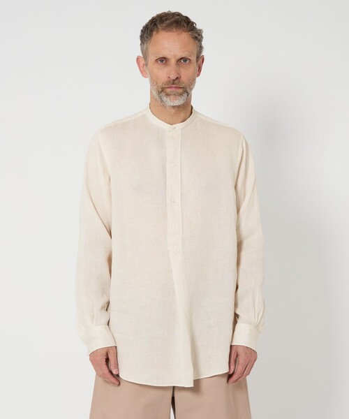 SOVEREIGN(ソブリン)の「<SOVEREIGN> リネン・ラミー バンドカラー プルオーバーシャツ(シャツ/ブラウス・メンズ・オフホワイト/ダークグレー・S/L/M)」の4枚目の写真