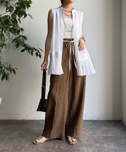 DouDou（ドゥドゥ）の「プリーツ切替タンクブラウス（シャツ/ブラウス・レディース・ホワイト/ブラウン/ブラック・FREE）」の5枚目の写真