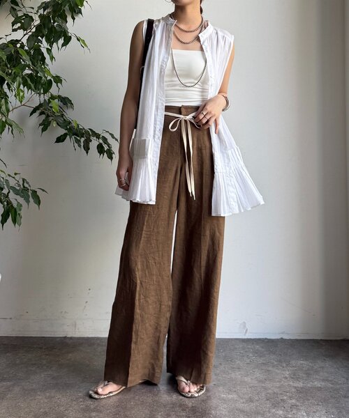 DouDou（ドゥドゥ）の「プリーツ切替タンクブラウス（シャツ/ブラウス・レディース・ホワイト/ブラウン/ブラック・FREE）」の6枚目の写真