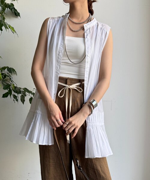 DouDou（ドゥドゥ）の「プリーツ切替タンクブラウス（シャツ/ブラウス・レディース・ホワイト/ブラウン/ブラック・FREE）」の8枚目の写真