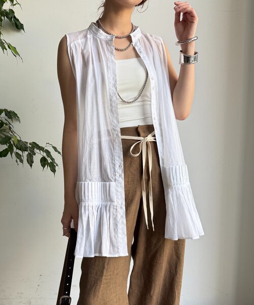 DouDou（ドゥドゥ）の「プリーツ切替タンクブラウス（シャツ/ブラウス・レディース・ホワイト/ブラウン/ブラック・FREE）」の9枚目の写真