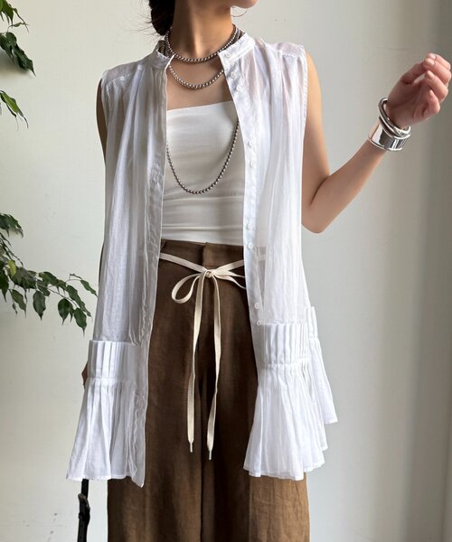 DouDou（ドゥドゥ）の「プリーツ切替タンクブラウス（シャツ/ブラウス・レディース・ホワイト/ブラウン/ブラック・FREE）」の10枚目の写真