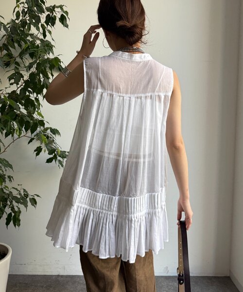 DouDou（ドゥドゥ）の「プリーツ切替タンクブラウス（シャツ/ブラウス・レディース・ホワイト/ブラウン/ブラック・FREE）」の11枚目の写真