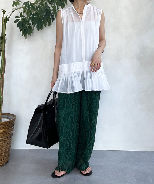 DouDou（ドゥドゥ）の「プリーツ切替タンクブラウス（シャツ/ブラウス・レディース・ホワイト/ブラウン/ブラック・FREE）」の12枚目の写真