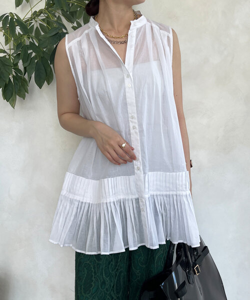 DouDou（ドゥドゥ）の「プリーツ切替タンクブラウス（シャツ/ブラウス・レディース・ホワイト/ブラウン/ブラック・FREE）」の18枚目の写真