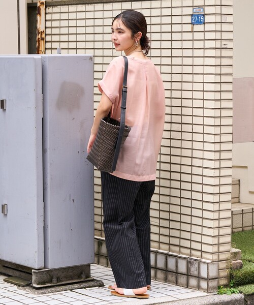 SACRA　シアーフレンチスリーブブラウス　比翼シャツ　ホワイト　日本製 フレンチスリーブ ブラウス シャツブラウス[品番：BSRW0000963