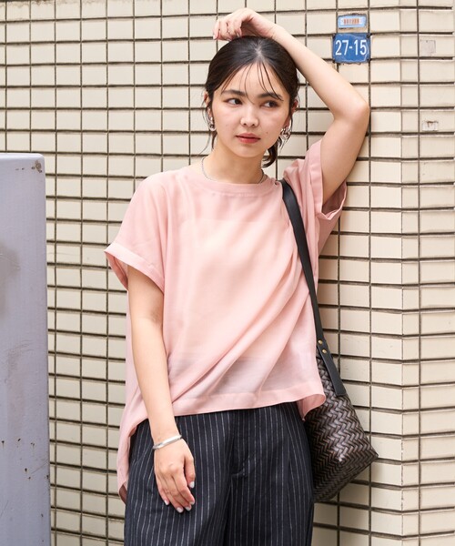FREAK'S STORE(フリークスストア)の「フレンチスリーブ シアーTシャツ ブラウス/シアーブラウス(Tシャツ/カットソー・レディース・ピンク/ブラック/オフホワイト・フリ-)」の22枚目の写真
