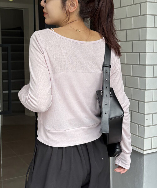 CAPRICIEUX LE'MAGE(カプリシューレマージュ)の「コンパクトカーディガン(Tシャツ/カットソー・レディース・ピンク/ブラック/ライトベージュ・FREE)」の4枚目の写真