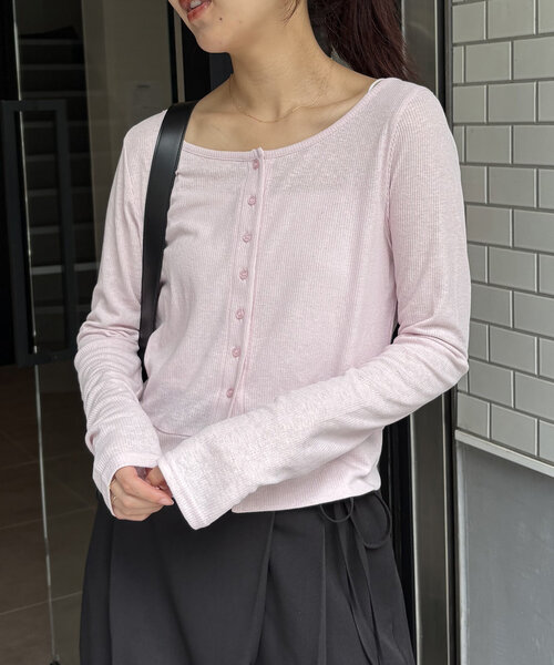 CAPRICIEUX LE'MAGE(カプリシューレマージュ)の「コンパクトカーディガン(Tシャツ/カットソー・レディース・ピンク/ブラック/ライトベージュ・FREE)」の8枚目の写真