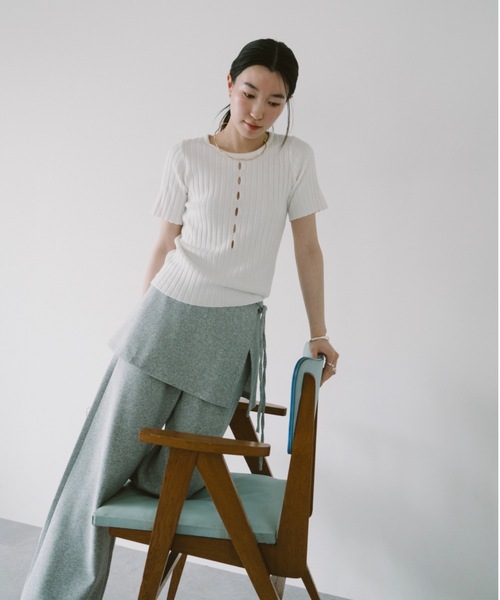 DRWCYS(ドロシーズ)の「ハーフスリーブアイレットリブトップス(ニット/セーター・レディース・ホワイト/ブラック/グレー/グリーン・FREE)」の11枚目の写真