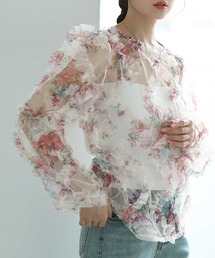 花柄シアーフリルプルオーバー