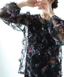 Sawa a la mode | 花柄シアーフリルプルオーバー(シャツ/ブラウス)