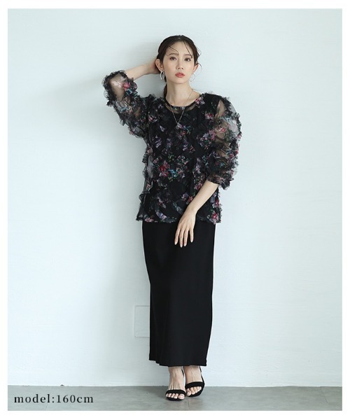 Sawa a la mode(サワアラモード)の「花柄シアーフリルプルオーバー(シャツ/ブラウス・レディース・ブラック/ピンク・FREE)」の8枚目の写真
