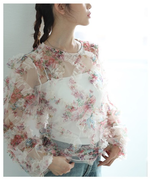 Sawa a la mode(サワアラモード)の「花柄シアーフリルプルオーバー(シャツ/ブラウス・レディース・ブラック/ピンク・FREE)」の13枚目の写真