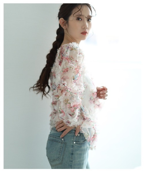 Sawa a la mode(サワアラモード)の「花柄シアーフリルプルオーバー(シャツ/ブラウス・レディース・ブラック/ピンク・FREE)」の16枚目の写真