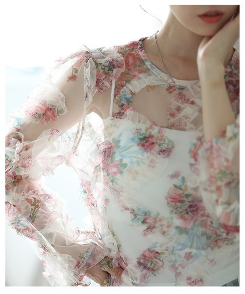 Sawa a la mode(サワアラモード)の「花柄シアーフリルプルオーバー(シャツ/ブラウス・レディース・ブラック/ピンク・FREE)」の17枚目の写真