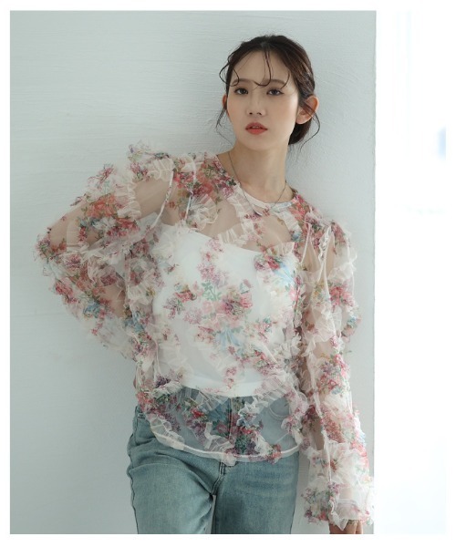 Sawa a la mode(サワアラモード)の「花柄シアーフリルプルオーバー(シャツ/ブラウス・レディース・ブラック/ピンク・FREE)」の19枚目の写真