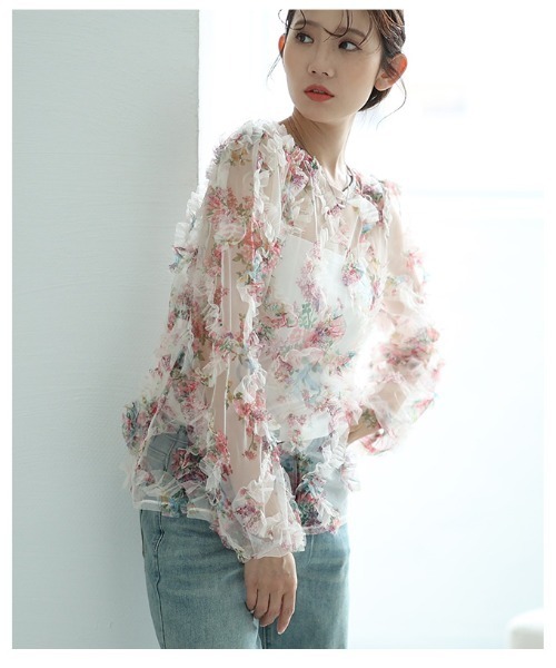 Sawa a la mode(サワアラモード)の「花柄シアーフリルプルオーバー(シャツ/ブラウス・レディース・ブラック/ピンク・FREE)」の21枚目の写真