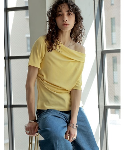 Re:EDIT（リエディ）の「[2025 SUMMER COLLECTION][涼感]2WAYリブカットソードレープTシャツ（Tシャツ/カットソー・レディース・ブラウン/ホワイト/イエロー/ブラック・MEDIUM/LARGE）」の19枚目の写真