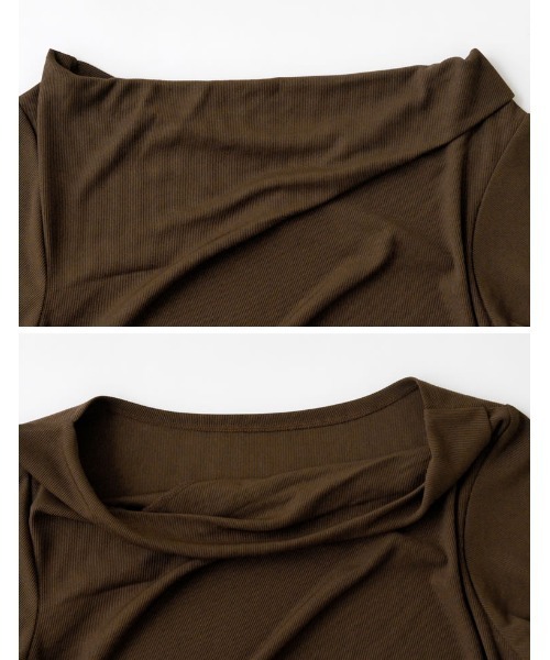 Re:EDIT（リエディ）の「[2025 SUMMER COLLECTION][涼感]2WAYリブカットソードレープTシャツ（Tシャツ/カットソー・レディース・ブラウン/ホワイト/イエロー/ブラック・MEDIUM/LARGE）」の12枚目の写真