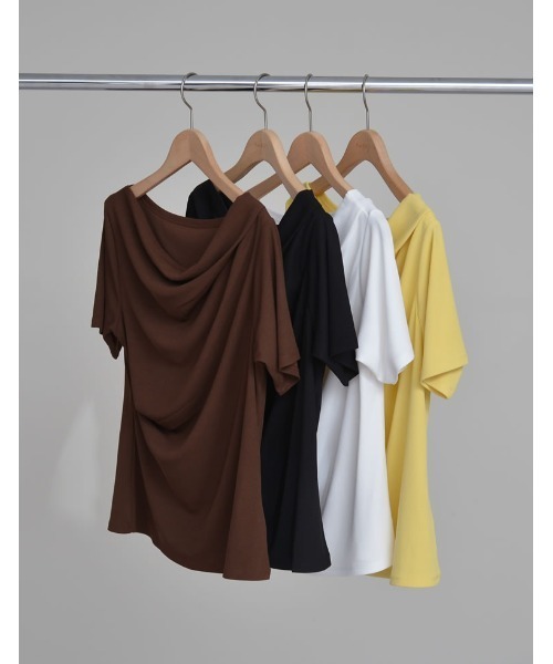 Re:EDIT（リエディ）の「[2025 SUMMER COLLECTION][涼感]2WAYリブカットソードレープTシャツ（Tシャツ/カットソー・レディース・ブラウン/ホワイト/イエロー/ブラック・MEDIUM/LARGE）」の11枚目の写真