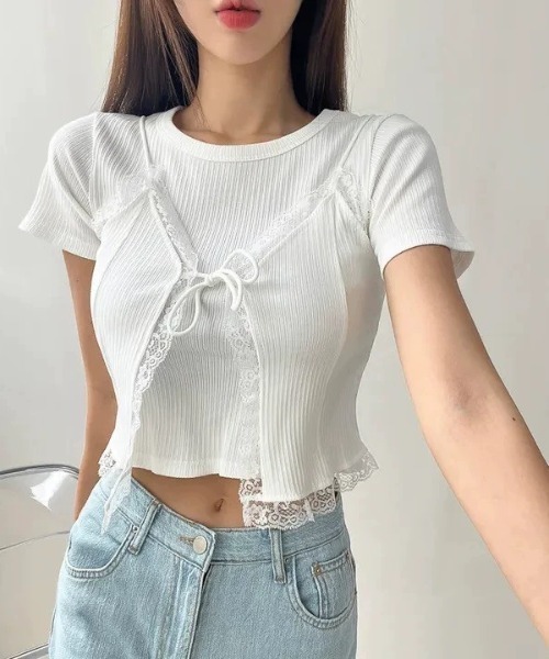 LAC-VERT(ラック・ヴェール)の「半袖リブキャミセット(Tシャツ/カットソー・レディース・グレー/オフホワイト/ブラック・FREE)」の21枚目の写真