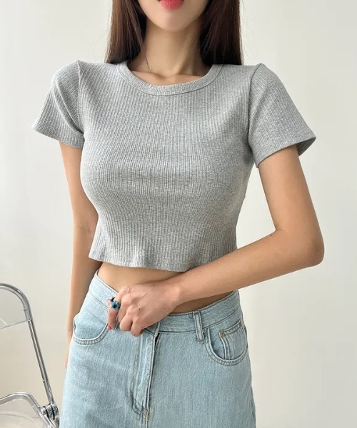 LAC-VERT(ラック・ヴェール)の「半袖リブキャミセット(Tシャツ/カットソー・レディース・グレー/オフホワイト/ブラック・FREE)」の9枚目の写真