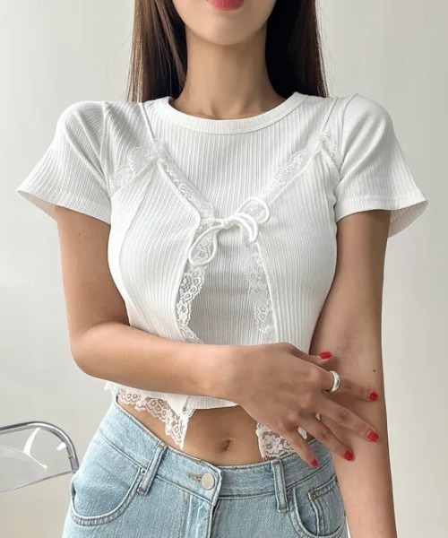 LAC-VERT(ラック・ヴェール)の「半袖リブキャミセット(Tシャツ/カットソー・レディース・グレー/オフホワイト/ブラック・FREE)」の18枚目の写真