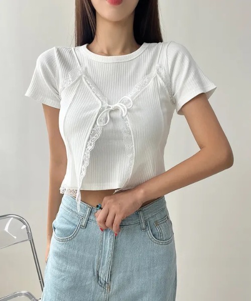 LAC-VERT(ラック・ヴェール)の「半袖リブキャミセット(Tシャツ/カットソー・レディース・グレー/オフホワイト/ブラック・FREE)」の19枚目の写真