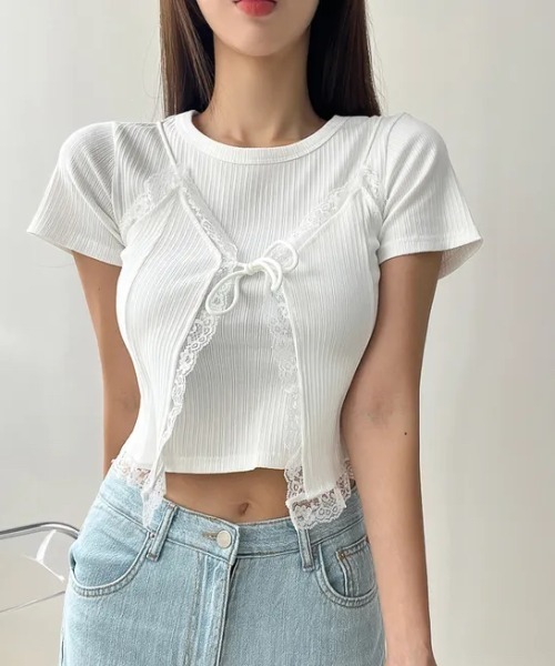 LAC-VERT(ラック・ヴェール)の「半袖リブキャミセット(Tシャツ/カットソー・レディース・グレー/オフホワイト/ブラック・FREE)」の20枚目の写真