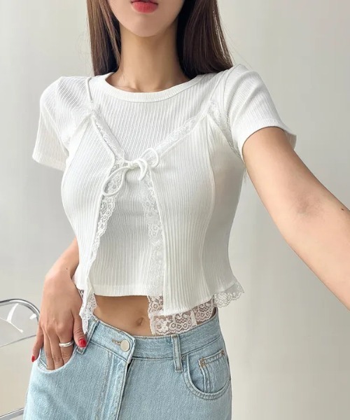 LAC-VERT(ラック・ヴェール)の「半袖リブキャミセット(Tシャツ/カットソー・レディース・グレー/オフホワイト/ブラック・FREE)」の22枚目の写真