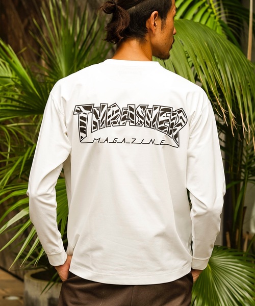 THRASHER(スラッシャー)の「ZEBRA LOGO UTILITY L/S T-SHIRTS 長袖Tシャツ ユーティリティー ラッシュガード/ワンポイントブランドロゴ水着(Tシャツ/カットソー・メンズ・ホワイト×ブラック/ブラック×ホワイト・MEDIUM/LARGE)」の1枚目の写真